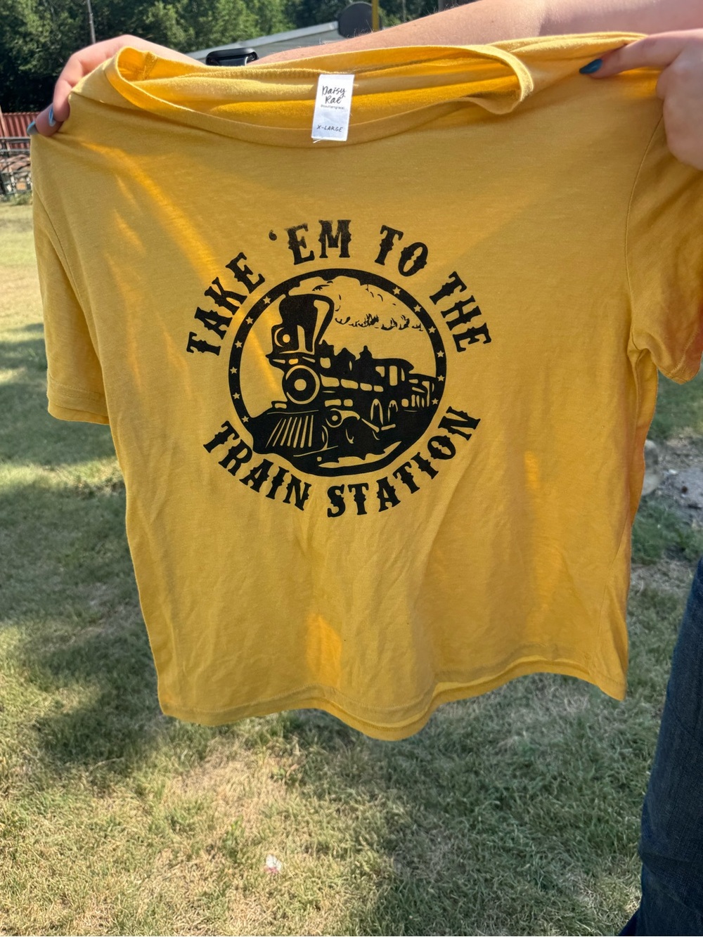 Take 'Em To The Train Station Graphic Tee - Mustard Yellow